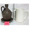 Image 1 : Vintage stoneware pitcher & handmade pottery jug / tray
