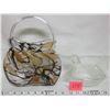 Image 1 : Ornate glass purse vase & clear hen on nest candy dish