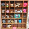 Image 2 : wooden wall hanging showcase display case. 25 compartments etched glass doors, 22 asst. Miniature el