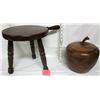 Image 1 : wooden 3 leg milk stool & walnut wooden apple ice bucket