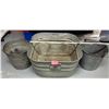 Image 1 : Galvanized 20" square Wash Tub / planter & 2 milk pails / metal handles