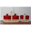 Image 1 : Red Lustre Salt and Pepper, Jam Dishes, Vintage Clothes Line
