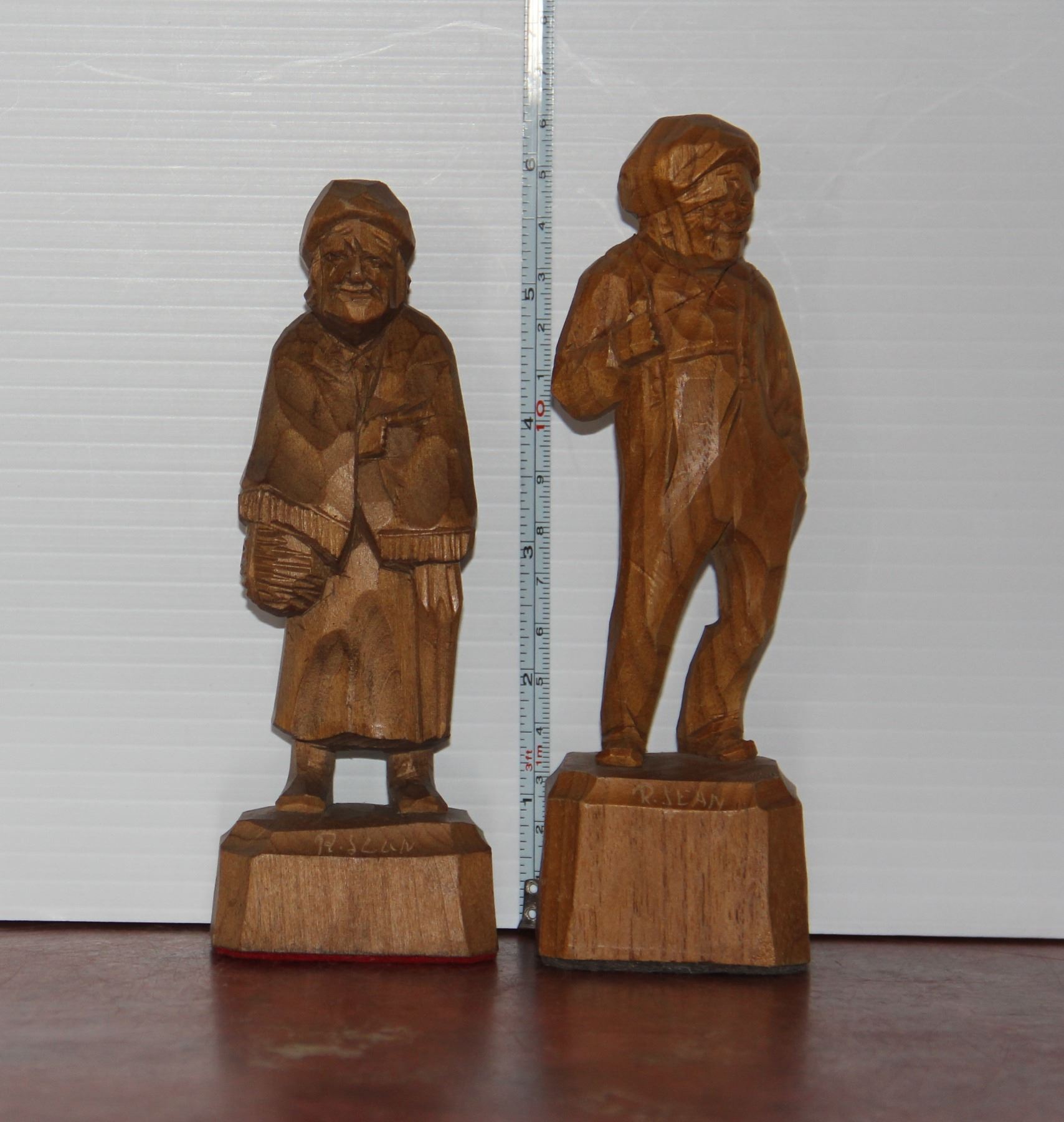 Carved Wooden Folk Art Figurines, Signed
