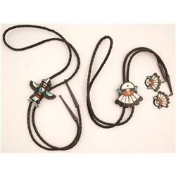 Two  Vintage Silver Inlay Bolo Ties