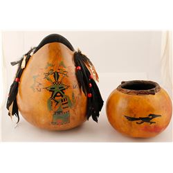 Two Native American Painted Gourds