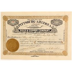 Pittsburg Arizona Gold & Copper Company Stock Certificate