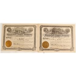 Chesterfield Copper Company Stock Certificates