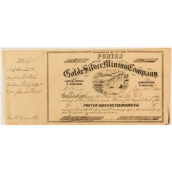 Porter G& S MC Stock Certificate, 1864, Butte County, California