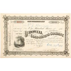 Crowell Gold Mining Company Stock Certificate