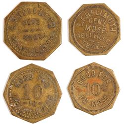 CF Hellmuth Tokens, Bellville, TX, 2 Different