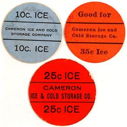 Cameron Ice & Cold Storage Tokens, Cameron, TX (3)