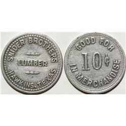 Snider Brothers Lumber Token, Hawkins, TX