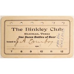 Binkley Club Token, Sherman, TX