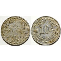 Munroe Brothers Drug Store Token, Wortham, TX