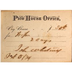 1879 Pico House Scrip, Los Angeles