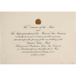 Invitation to Opening of U.S. Mint