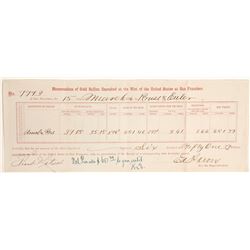 San Francisco Mint Gold Bullion Deposit Slip