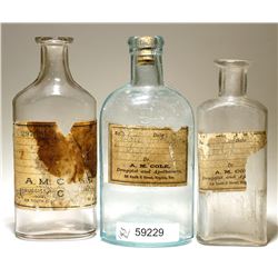 A. M. Cole Druggist And Apothecary (Paper Label Only) Bottles, Virginia City, Nevada