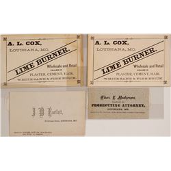 Louisiana, Missouri Business Cards c.1890s