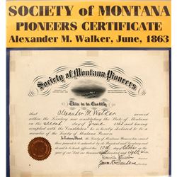 Certificate of Alexander M.Walker, Society of Montana Pioneers