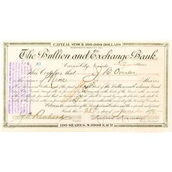 Bullion and Exchange Bank Certificate issued to Overton