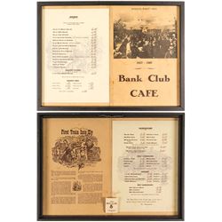 Bank Club Opening Night Menus