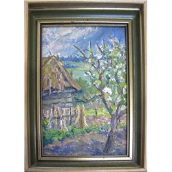 Oil Painting of Landscape with Barn