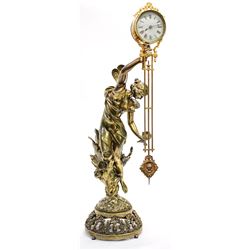 French Art Nouveau Bronze w/ Clock