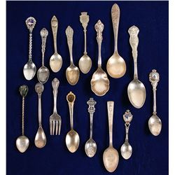 Souvenir Spoons (15) & 1 Fork