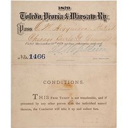 Toledo, Peoria & Warsaw Railway Pass, 1879