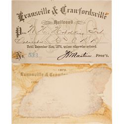 Evansville & Crawfordsville Railroad Pass, 1876