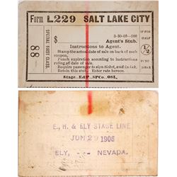 Eureka, Hamilton, & Ely Stagecoach Line Ticket, 1906