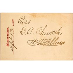 Unusual and Unique 1890 Handwritten Railroad Pass