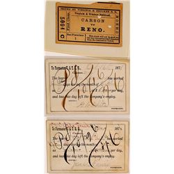 Two Virginia & Truckee Railroad Pay Cards, 1876