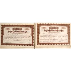 100 Anglo-California Trust Co. of San Francisco Stock Certs.