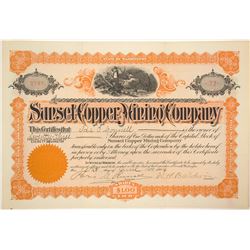 Sunset Copper Mining Company Stock Certificate, 1904, Snohomish County, WA