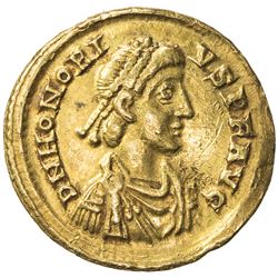 ROMAN EMPIRE: Honorius, 393-423 AD, AV solidus (4.34g), Mediolanum (Milan). VF-EF