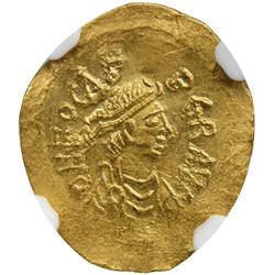 BYZANTINE EMPIRE: Phocas, 602-610, AV tremisssis (1.47g), Constantinople, wavy flan, NGC graded MS