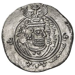 ARAB-SASANIAN: 'Abd Allah b. al-Zubayr, 680-692, AR drachm (3.89g), DA+GH (Jahrom), YE60. EF