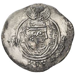 ARAB-SASANIAN: 'Abd al-Malik b. Marwan, 685-705, AR drachm (3.82g), DA+GH (Jahrom), YE60. VF