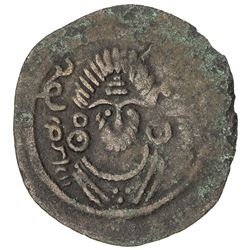 ARAB-SASANIAN: Anonymous, ca. 690-710, AE pashiz (1.15g), Bishapur, ND. F-VF