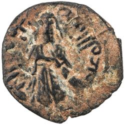ARAB-BYZANTINE: Standing Caliph, ca. 692-697, AE fals (3.03g), ND. VF