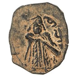ARAB-BYZANTINE: Standing Caliph, ca. 692-698, AE fals (1.82g), undeciphered mint. VF