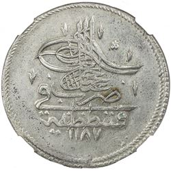 TURKEY: Abdul Hamid I, 1774-1789, AR kurush, Kostantiniye, AH1187 year 1. NGC MS62