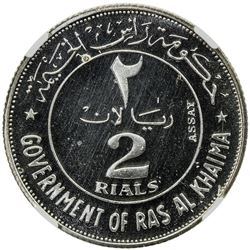RAS AL KHAIMA: Sheikh Saqr ibn Muhamma, 1948-2010, AR 2 rials, 1969/AH1389. NGC PF67