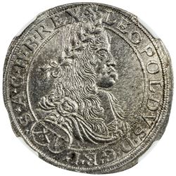 AUSTRIA: Leopold I, 1657-1705, AR 15 kreuzer, Vienna, 1664. NGC UNC