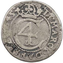 DENMARK: Christian IV, 1588-1648, AR 2 mark (10.17g), 1645. VG-F