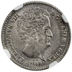 DENMARK: Christian VIII, 1839-1848, AR 8 rigsbankskilling, 1843. NGC MS63