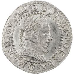 FRANCE: Henri III, 1579-1589, AR demi-franc (7.17g), Poitiers, 1587-G. AU