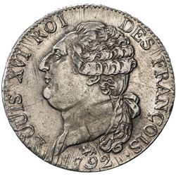 FRANCE: Louis XVI, 1774-1793, AR 1/2 ecu (14.64g), Paris, 1792 // L'AN 4. EF